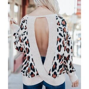 Leopard Cheetah Open Back Sweater Medium Large